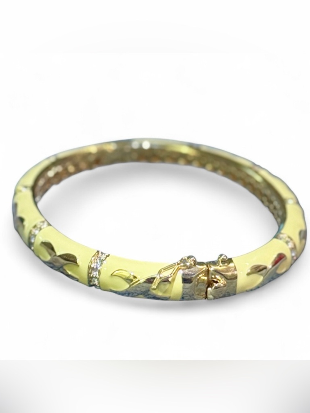 18K Lauren G. Adams Gold Plated Enamel & Rhinestone Hinged Bangle Bracelet